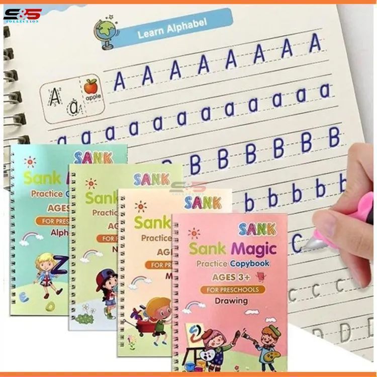 4pcs Sank Magic Practice Books Set with 10 Refills and 1 Pen Gripper (Shopper Packing)