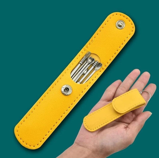 Ear Wax Cleaning Tools kit Set with Leather Pouch Spring Curette Earwax