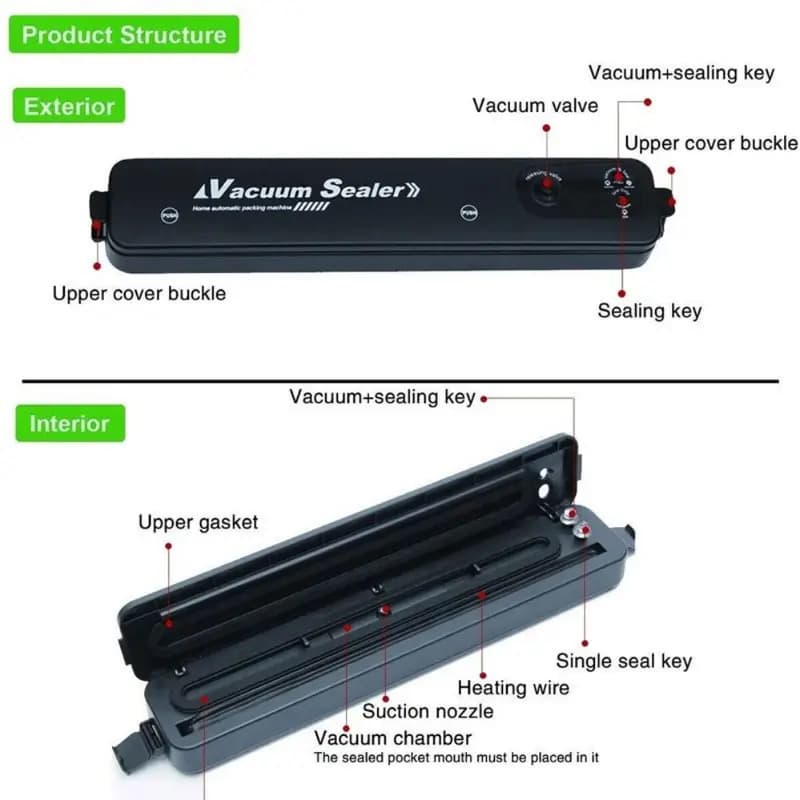 Food Vacuum Sealer Machine, Salad Utensils - Automatic Air Food Sealing System for Dry and Moist Food Storage,  - Keep Food Fresh For Longer